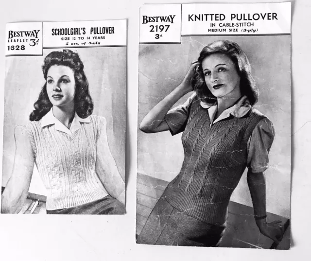 Vintage 1940s Knitting Pattern Lady's Sleeveless Pullivers (two patterns)