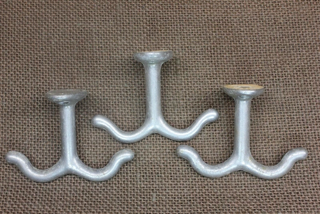 3 Old Coat Hooks Under Cabinet Shelf Cup Hangers Wardrobe Cast Aluminum Vintage