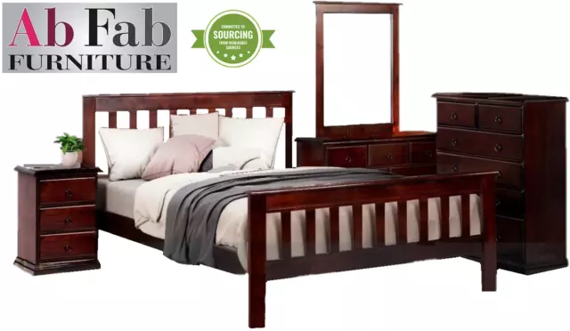 Banksia Queen Timber Bedroom Suite 1 X Bed Frame And 2 X Bedside Chests Walnut