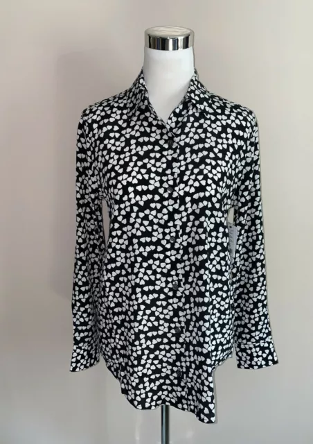 $280 NWT Equipment Essential 100% Silk Black /White Heart Shirt sz S