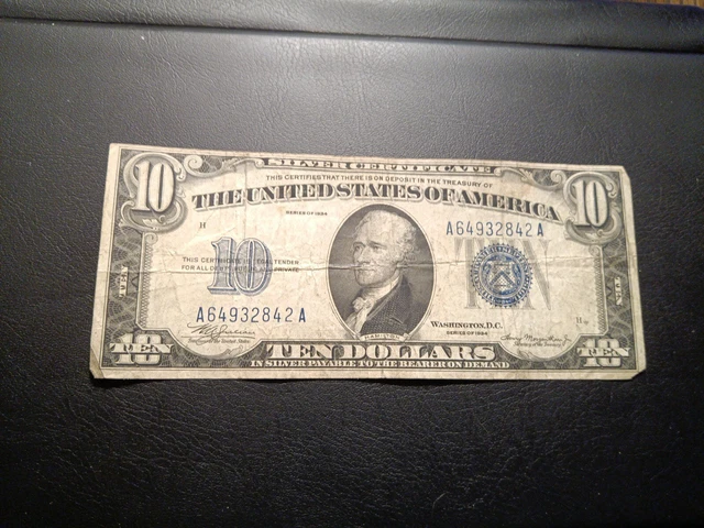 1934 A $10 Ten Dollar Silver Certificate Blue Seal Note A64932842 A. 2