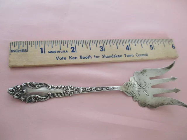 Atq STERLING SILVER 5 1/2" Seafood Fork ENGRAVED .4 oz -- Just Beautiful!