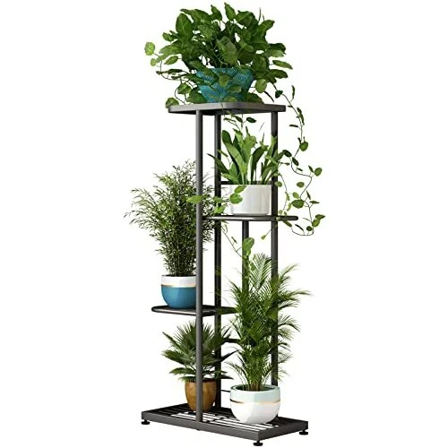 Plant Stand Metal 4 Tier 5 Potted Multiple Flower 4 Tier-5 Potted Dark Grey