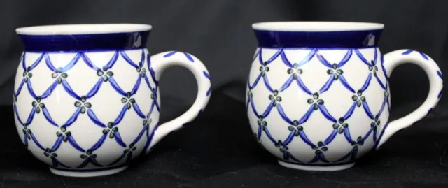 2 Ceramika Artystyczna 12 oz Mugs Polmedia Polish Pottery Garden Lattice Bubble