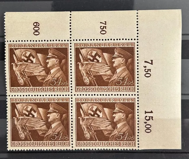 1944 German Reich blok of 4 stamps  Mi:DR865 Hitler with flag , MNH   /354