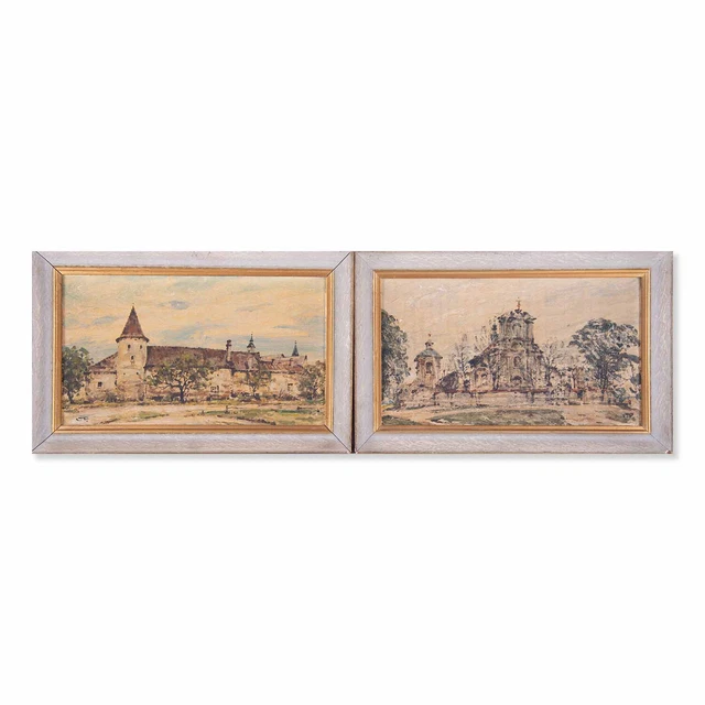 A Pair Of Small Early 20th Century Oil "Church View"
