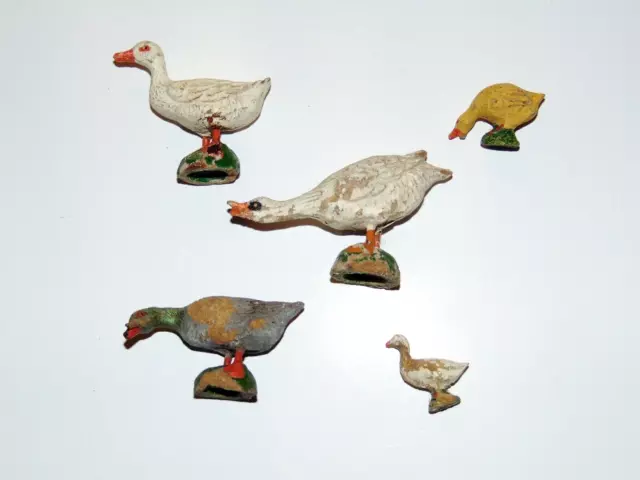 GERMANY - 5 x alte Masse Figur - Enten - für Bauernhof - Vintage Tierfiguren