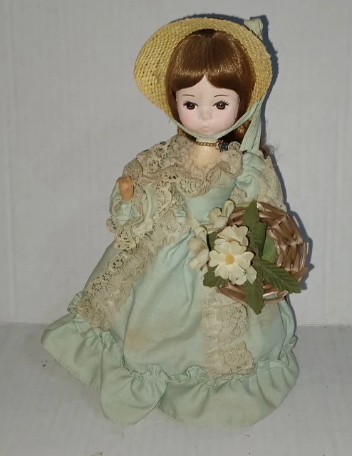 Vintage Big Eyes Bradley Doll -  9"Holding Basket Of Flowers W/Tags