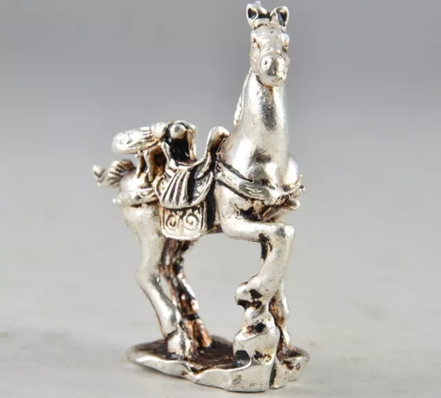 Amulet Tibet Silver Chinese Old Collectable Handwork Carving Horse Statue Decor 2