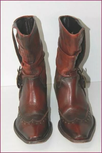 SAN MARINA Bottines Boots Cuir Plissé Marron Nuancé T 36 TBE 2