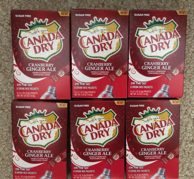 6 Boxes Canada Dry Cranberry Ginger Ale Singles To Go Sugar Free (36 Packets)