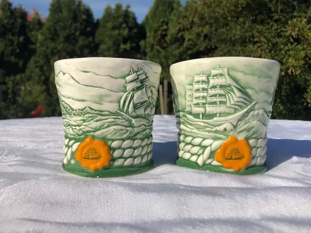 Cutty Sark Scotch Whiskey Tumblers Clipper Ship Signature Creation 1998 Set of 2