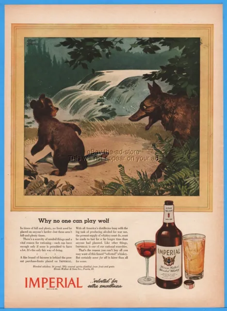 1944 Hiram Walker's Imperial Whiskey Bear Cub and Wolf Albert Staehle Art Ad