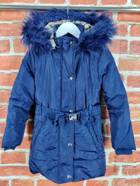 Giacca Parka Imbottita Blu Zoo Marina Età 7-8 Anni Finitura Pelliccia Bambini 128Cm