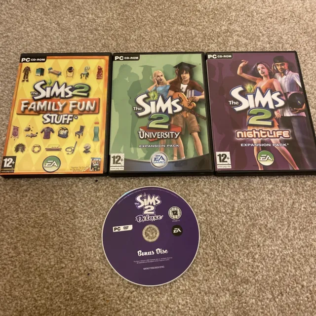 The Sims 2 Bundle W/ Manuals - Family Fun Stuff, Nightlife And University - VGC