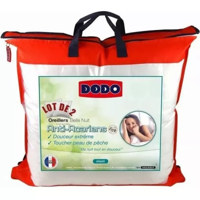 Lot de 2 Oreillers Dodo Belle Nuit 60x60 cm Confort et protection Anti acarien