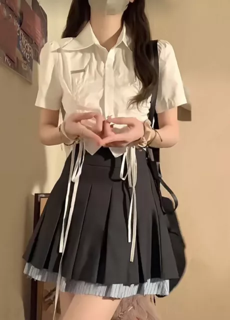 JAPANESE WOMEN LOLITA Loose Shirt Blouse Short Sleeve Casual student ...