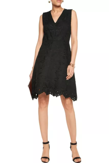 NWT Theory Jemion Embroiederd Linen & Cotton Blend Dress, Black Size 2 $455