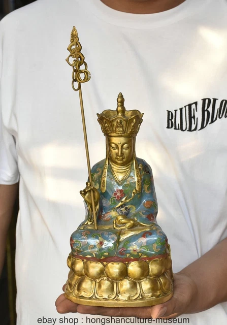 9.6" Chinese cloisonne Bronze Ksitigarbha Boddhisattva Netherworld Leader Statue