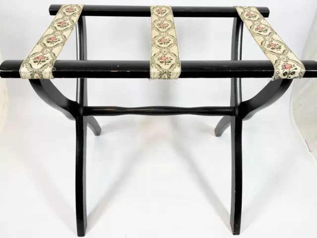 Vintage Scheibe Genuine Woven Floral Strap Black 22" Luggage Rack Suitcase Stand
