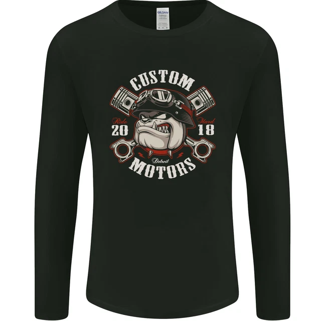 T-shirt personalizzata moto biker da uomo bulldog manica lunga