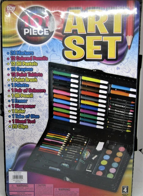 Toy Network Art Set 101 Piece Carry Case Marker Pencil Crayon Paint Brush Glue.