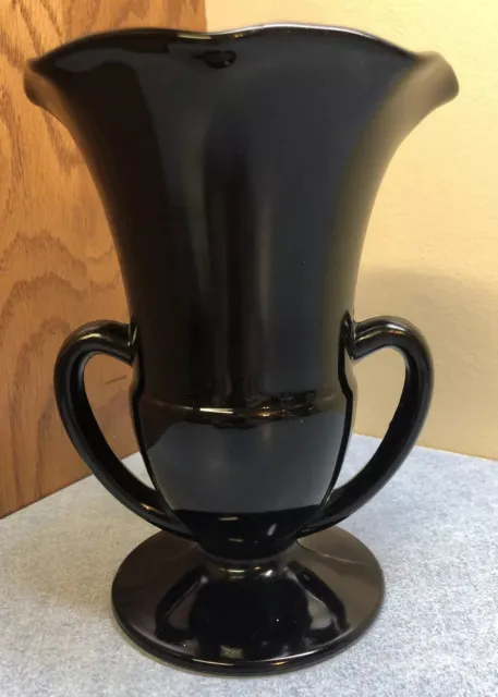 Vintage Black Glass Trophy Urn Vase by LE Smith 2 Handled