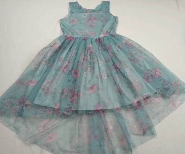 Zenzi Girl's Sleeveless Mesh Lace Dress Size Youth 14/16 Green Floral Semi Sheer