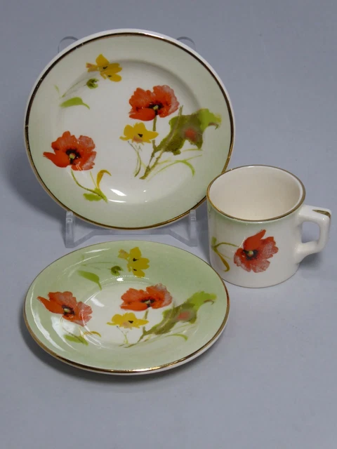 Royal Worcester Palissy Petite Collection Triotasse Untertasse & Teller Mohn - Set B