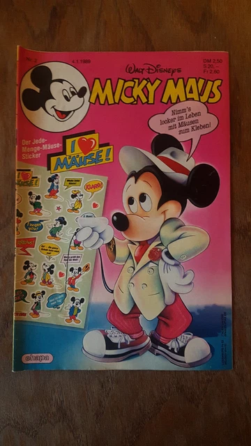 Micky Maus Comic Heft Nr.  2 1989 mit Beilage Mäuse-Sticker
