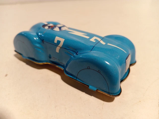 Bugatti De Course à Traîner – Tôle Peinte Bleue Avec Pilote, Longueur 36 Cm