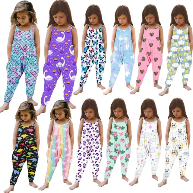 Toddler Kids Baby Girls Summer Strap Leopard Romper Jumpsuit Playsuit Outfits UK