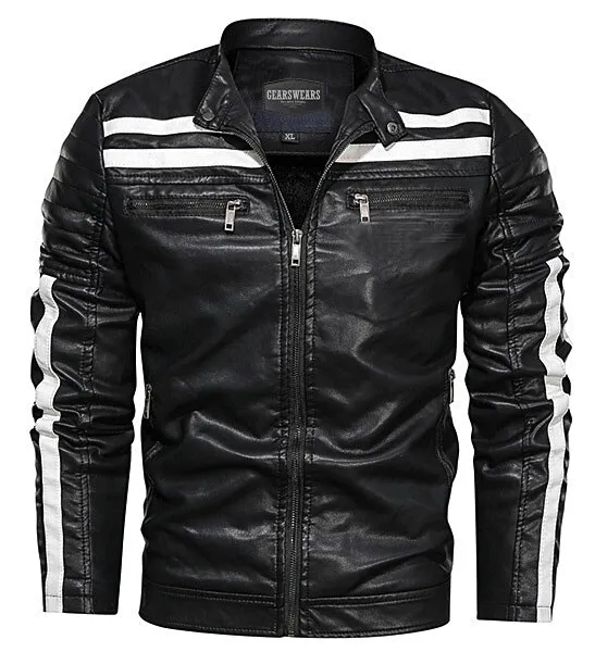 Mens Leather Jacket Biker Motorcycle Cafe Racer Retro Style Genuine Leather