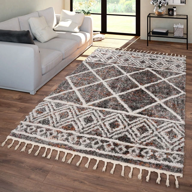 Alfombra Habitación Salon Dormitoro Pelo Largo Estilo Nordico Etnica Con Flecos