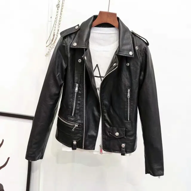 Mens Zipper Leather Biker Jacket Motorcycle Stand Collar Coat Black Outwear Tops