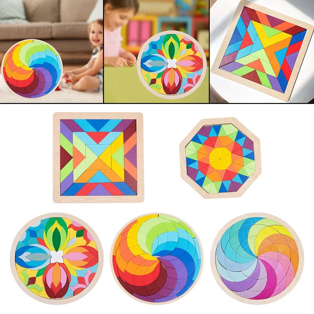 Wooden Tangram Pattern Blocks Geometric Shape Puzzles Brain Teaser Jigsaw
