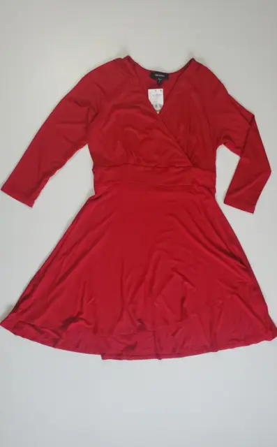 Karen Kane Womens Red Cascade Faux Wrap Dress Size L