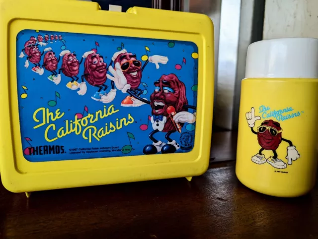 Vintage California Raisins Plastic Lunch Box & Thermos 1987 Lunchbox *READ*