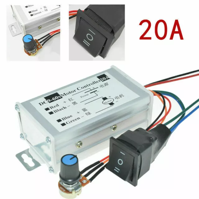 PWM Motor Drehzahlregler Reversible Schalter Controller DC 12V/24V 36V 9-60V 20A