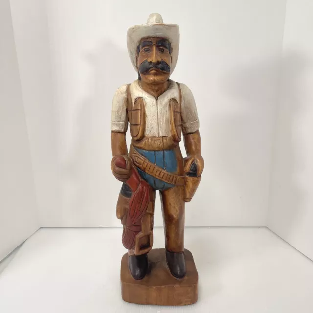 Vintage Handmade Wooden Carved Cowboy Statue 20” Tall