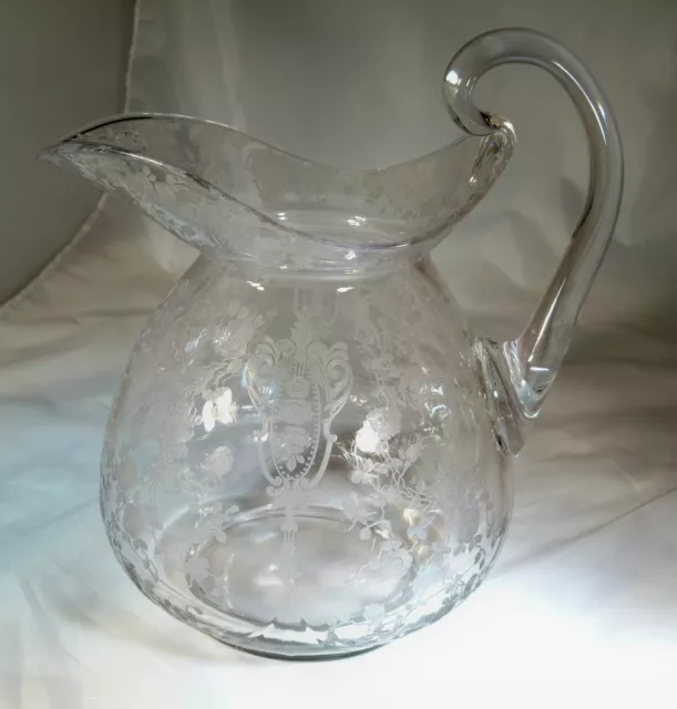 Cambridge Rose Point Crystal #3400 76-Ounce Doulton Pitcher Hot Applied Handle!
