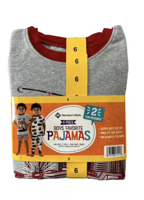 Member's Mark Boy's 4-Piece Mix-N-Match Favorite Pajama Set Firetrucks sz 6