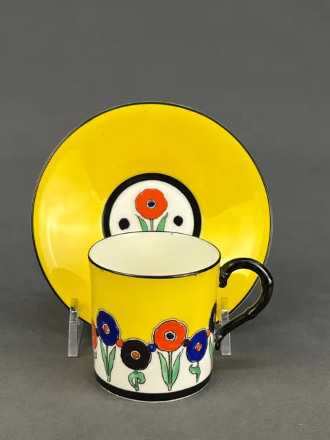 Royal Worcester Art Deco Yellow & Black Floral Demitasse Cup & Saucer Set c 1920