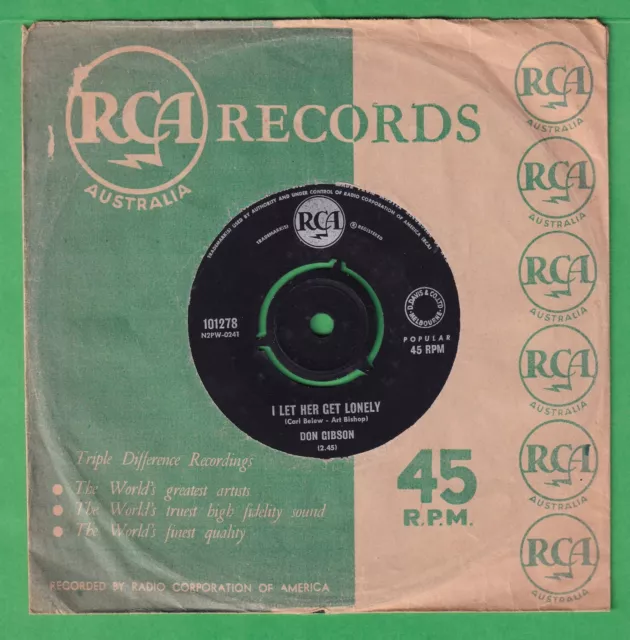 Don Gibson Oz RCA 45rpm single - i Let Her get Lonely/ Mend your Broken Heart