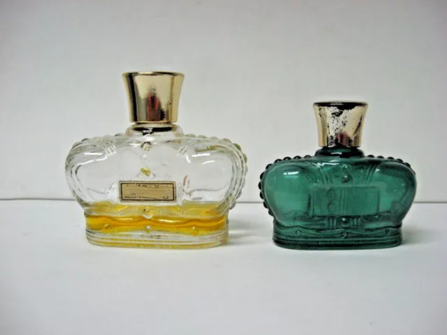 Lot 2 vintage Prince Matchabelli crown collectable bottles CLEAR HUNTER GREEN