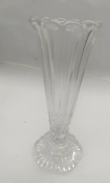 Vintage Bohemian Cut Crystal Footed Vase Czech Carved 7 3/4" Tall