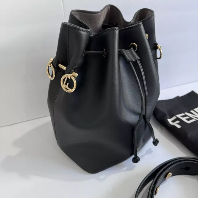 FENDI MON TRESOR Black Leather Bucket Bag Medium Gold Hardware ...