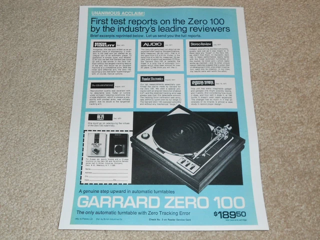 Revue Garrard Zero 100 - 1971 - Test Complet 1 Page - État D'usage