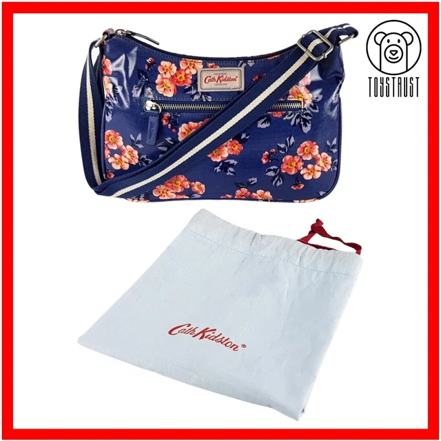 Cath Kidston Curved Cross Body Shoulder Bag York Bunch Floral Blue Oilcloth CB34