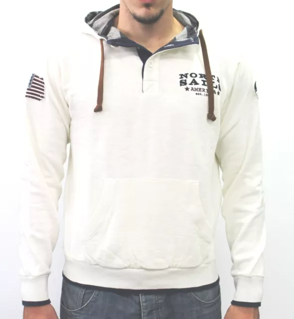 Felpa da uomo bianca North Sails con cappuccio manica lunga tasche casual moda